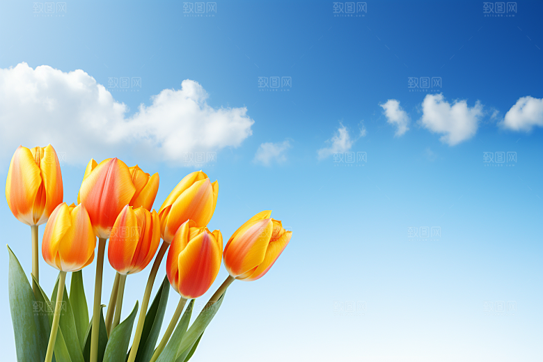 郁金香明媚花朵摄影图