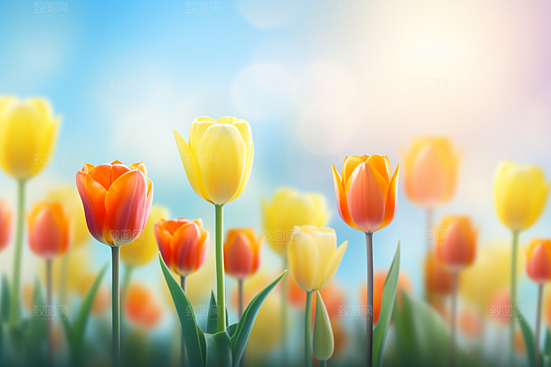 郁金香花朵彩色摄影图