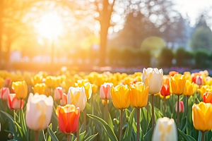郁金香花朵灿烂摄影图