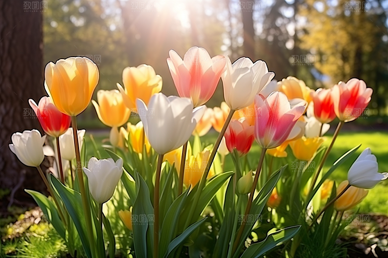 郁金香花朵明媚摄影图