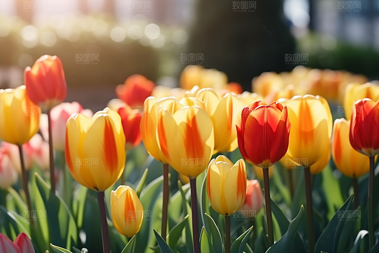 郁金香明媚花朵摄影图