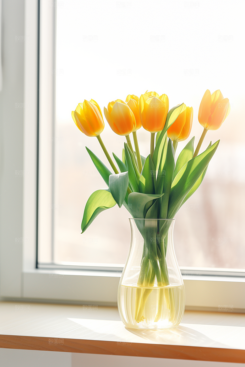 郁金香花朵灿烂摄影图