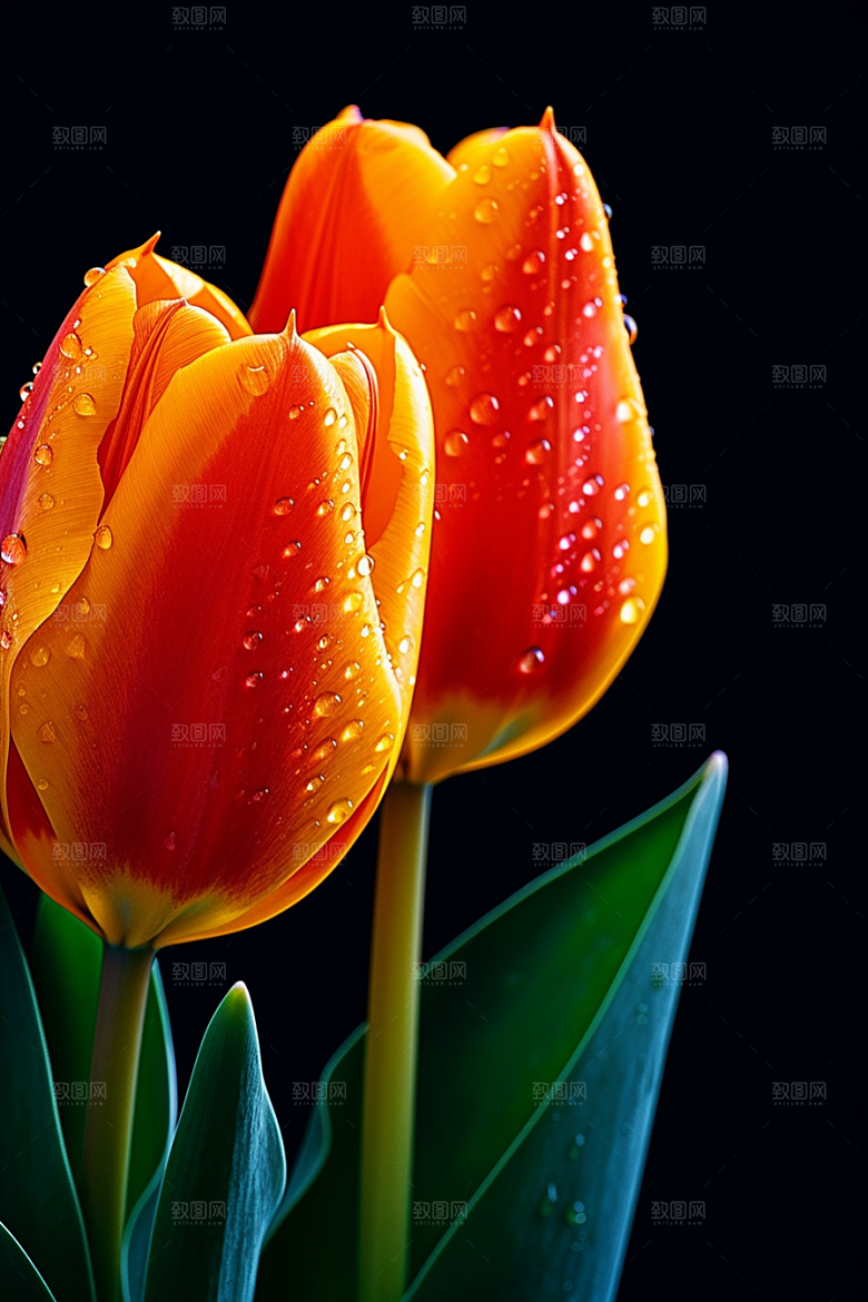 郁金香花朵灿烂摄影图