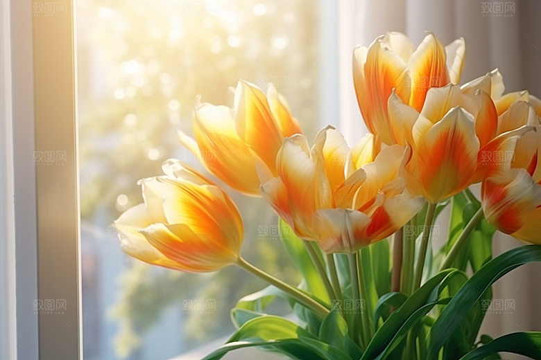 郁金香花朵灿烂摄影图