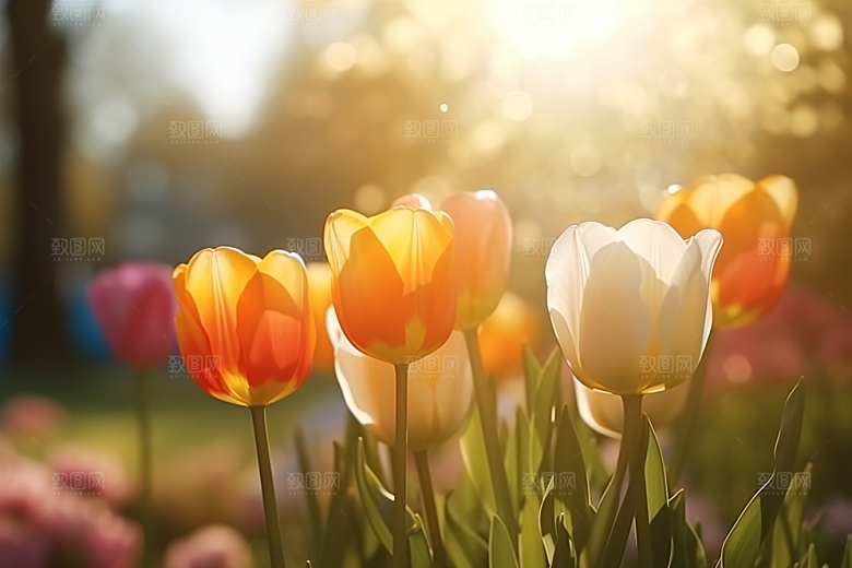郁金香花朵彩色摄影图