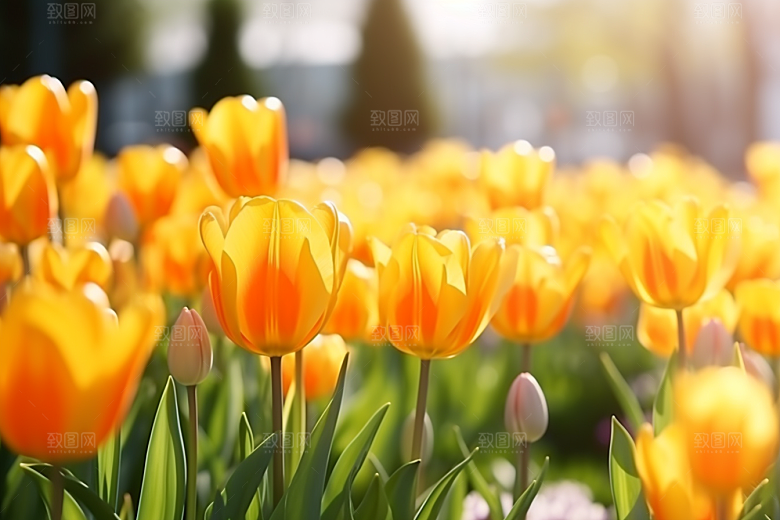郁金香花朵灿烂摄影图