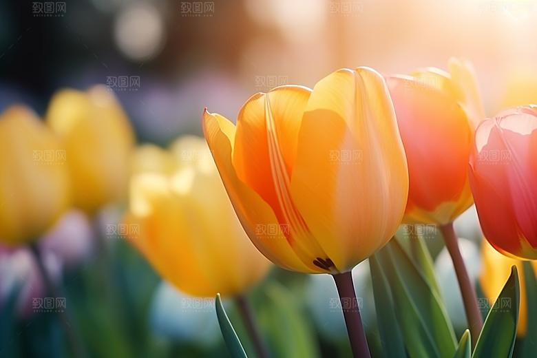 郁金香缤纷花朵摄影图