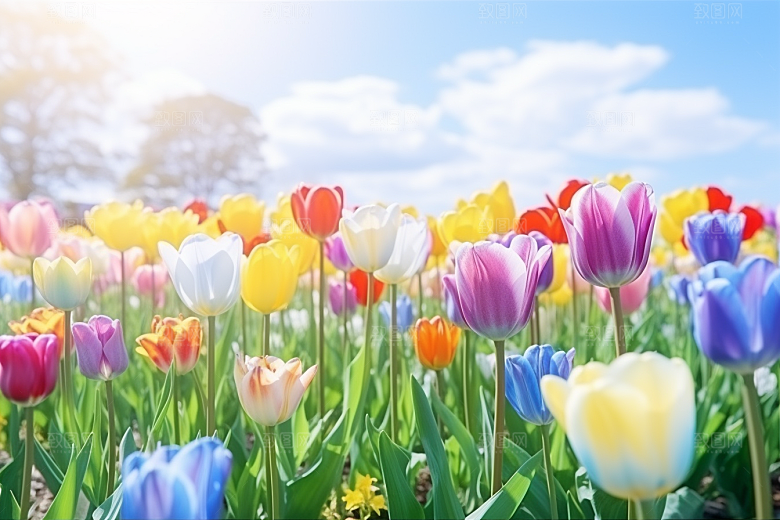 郁金香花朵灿烂摄影图