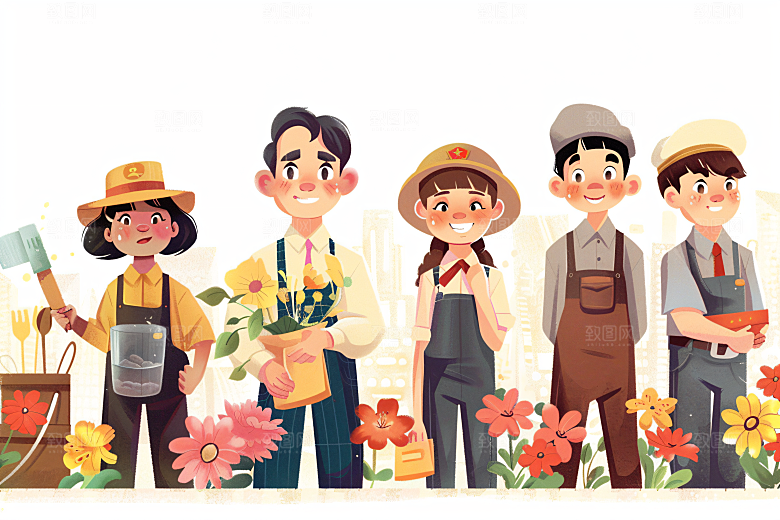 各行各业人物致敬劳动者人物插画