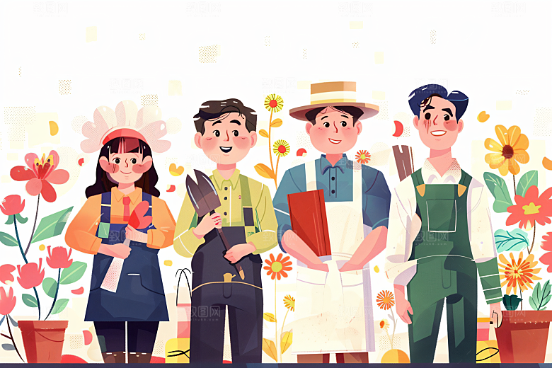 各行各业人物五一劳动节肖像插画