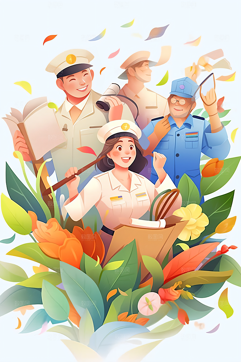各行各业人物形象致敬劳动者插画