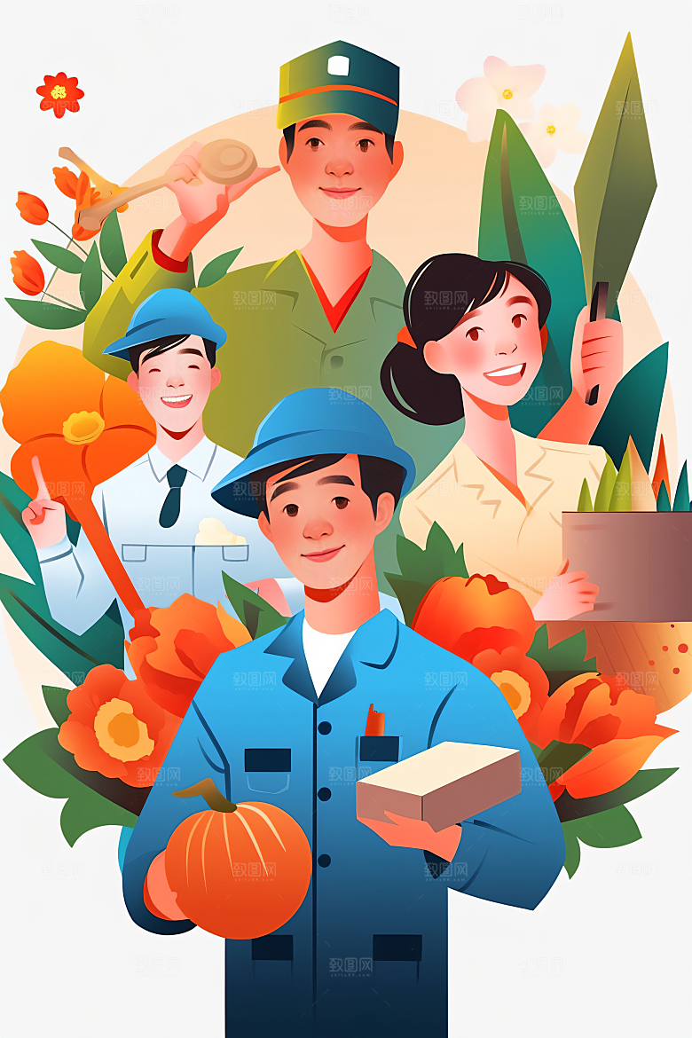 各行各业人物五一劳动节工种插画