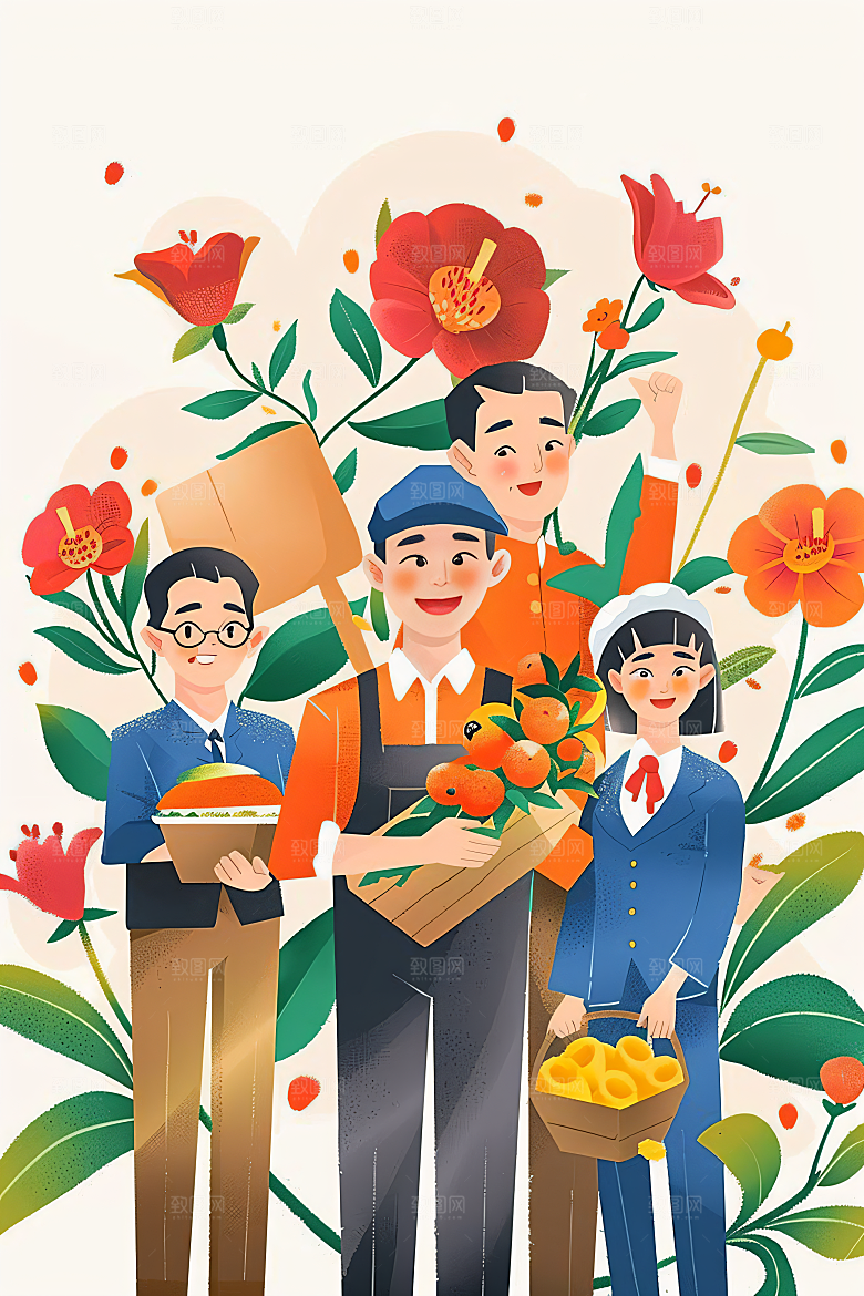 各行各业人物五一劳动节形象插画