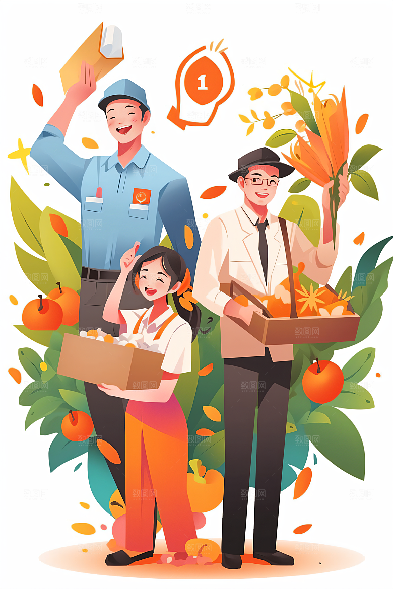 各行各业人物致敬劳动者五一劳动节插画
