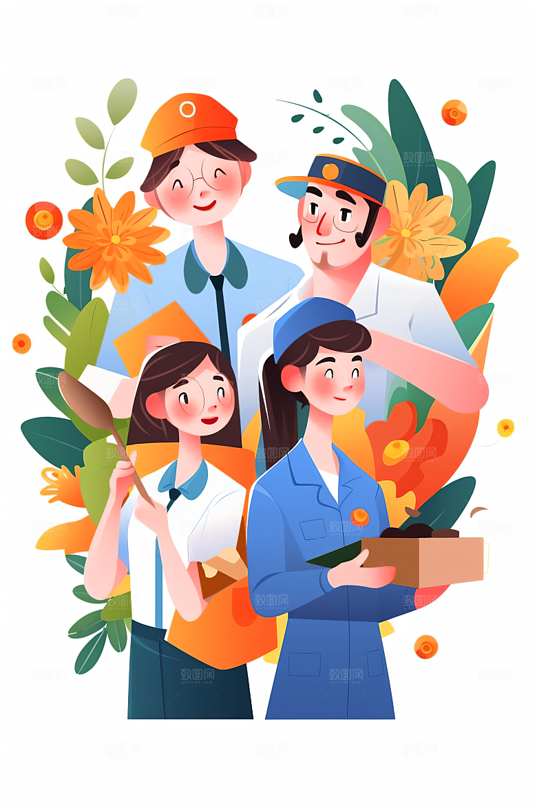 各行各业人物肖像不同职业插画