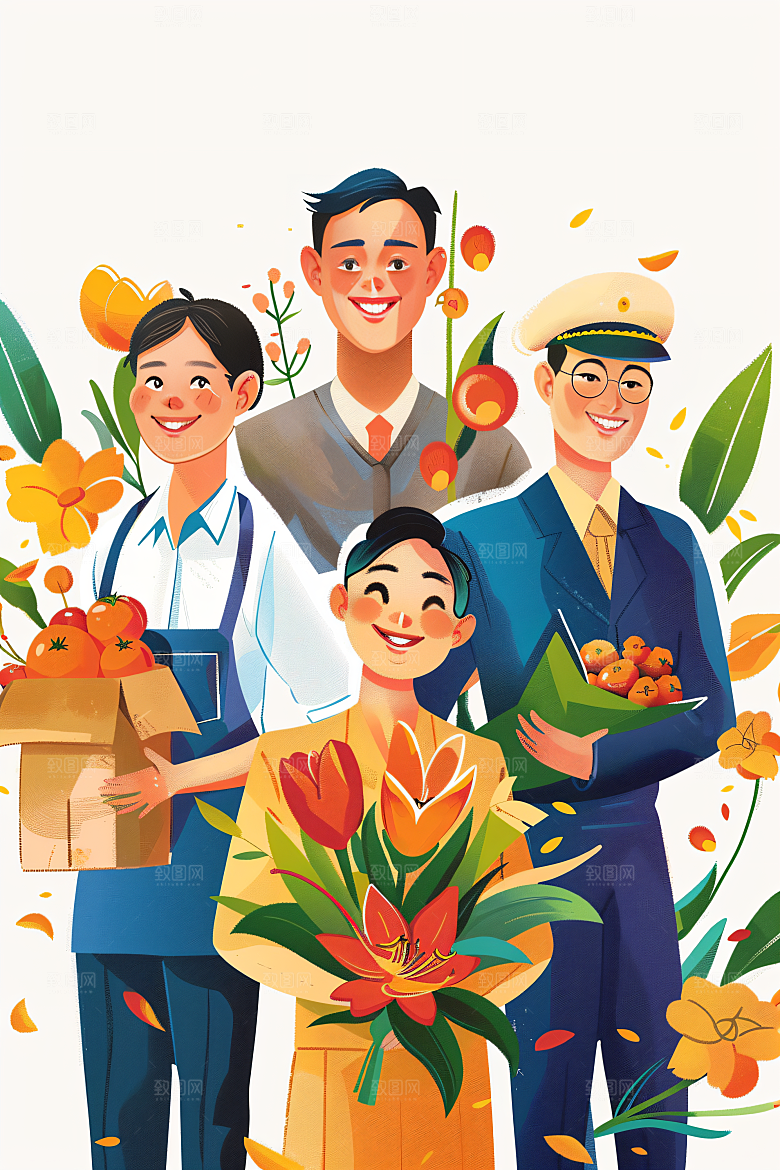 各行各业人物不同职业致敬劳动者插画