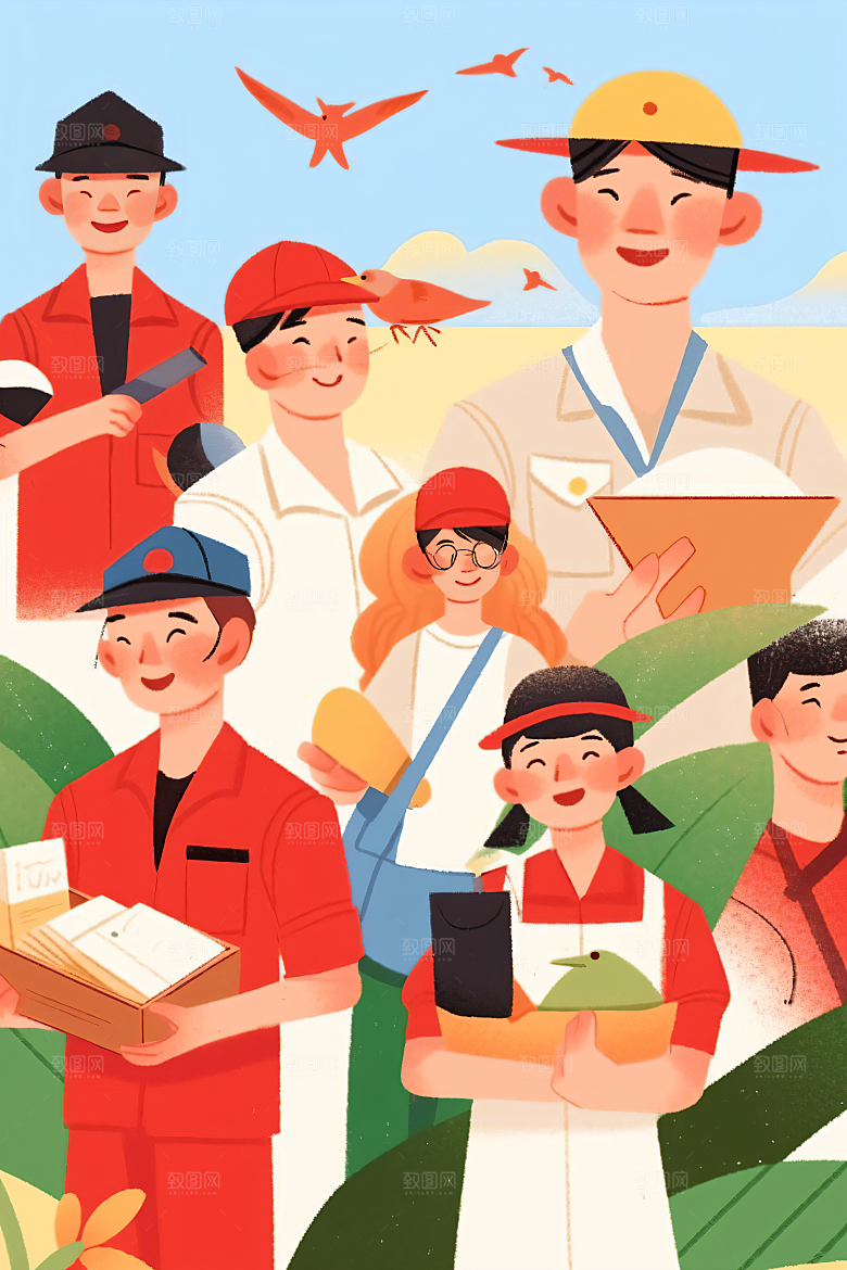 各行各业人物不同职业致敬劳动者插画