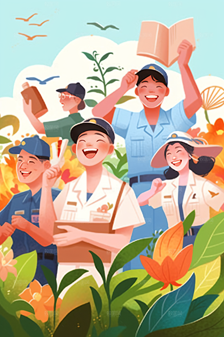 各行各业人物致敬劳动者人物插画