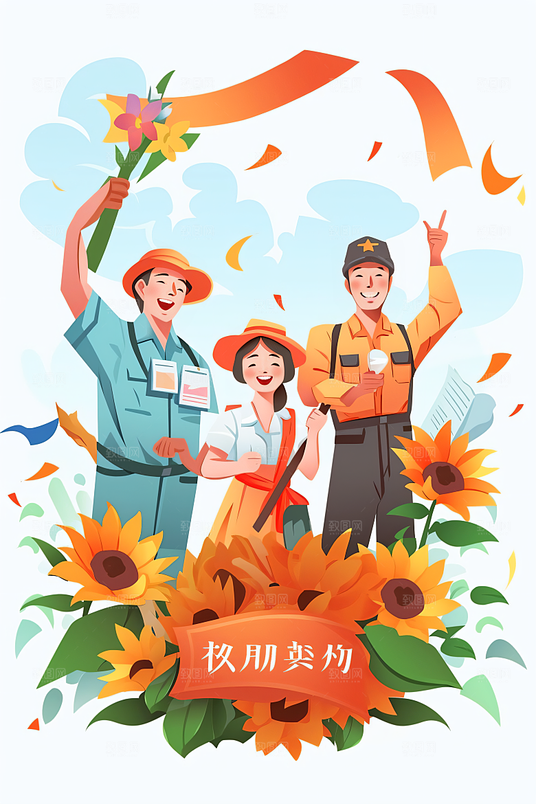 各行各业人物不同职业五一劳动节插画