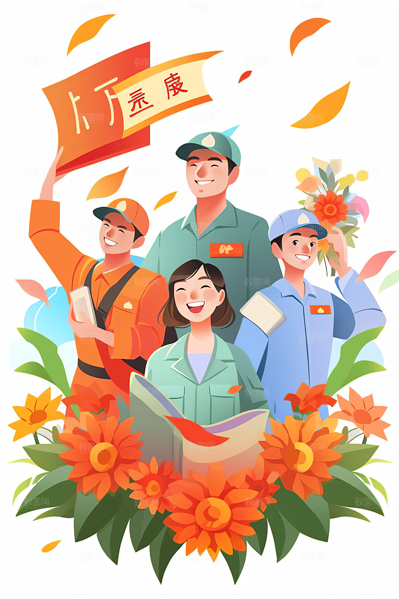各行各业人物五一劳动节不同职业插画