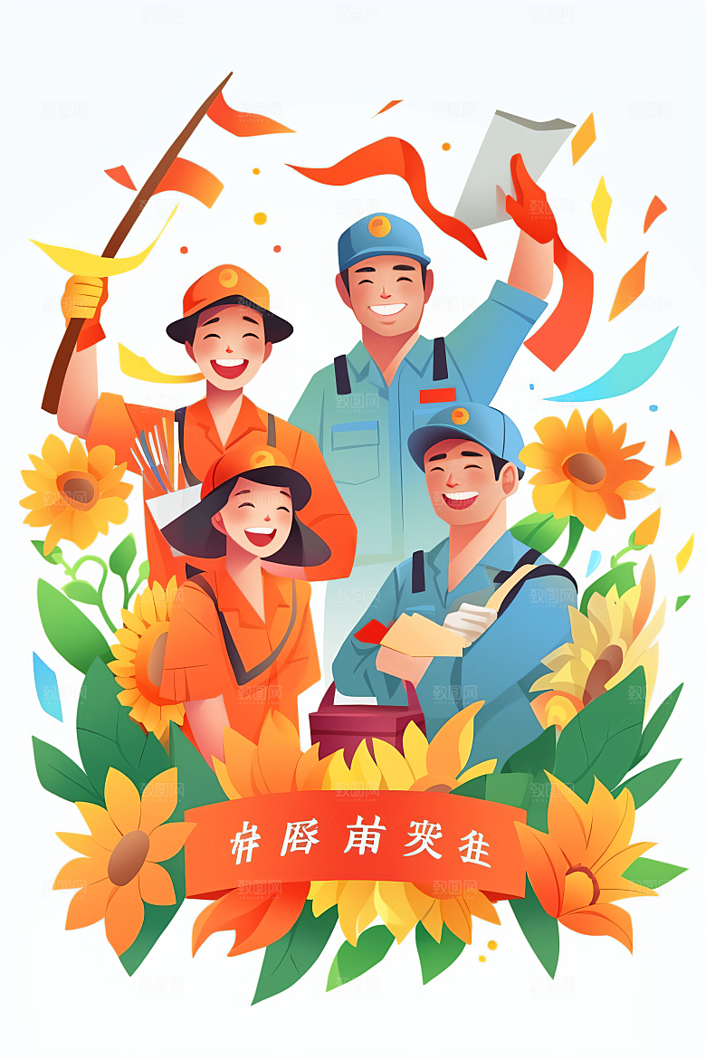 各行各业人物五一劳动节不同职业插画