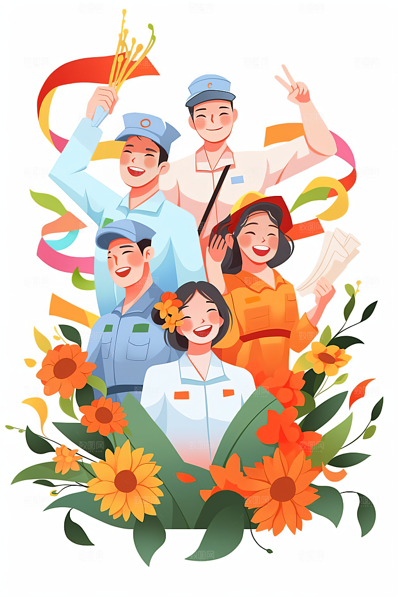 各行各业人物五一劳动节肖像插画