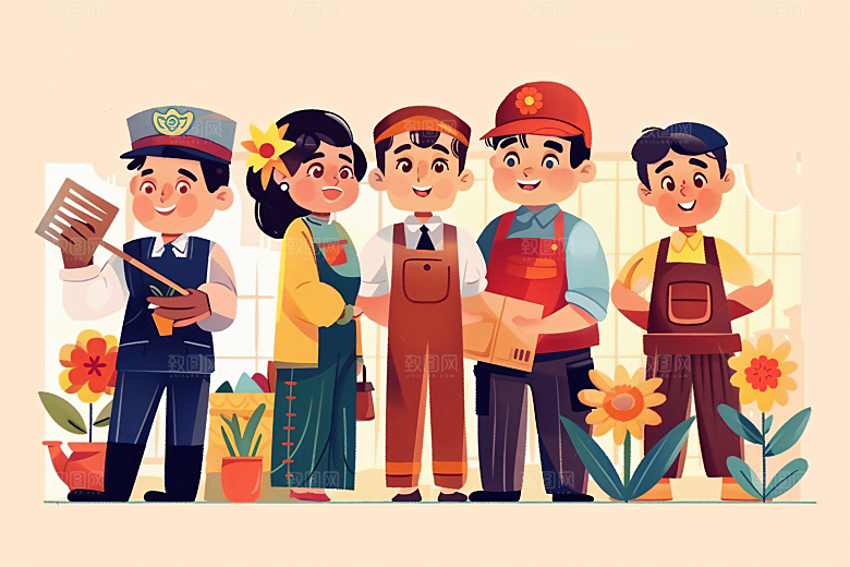 各行各业人物肖像工种插画