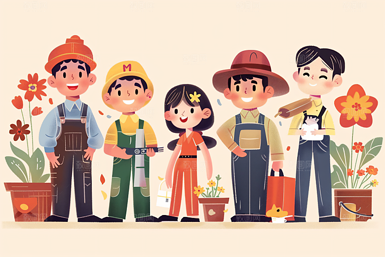 各行各业人物工种五一劳动节插画