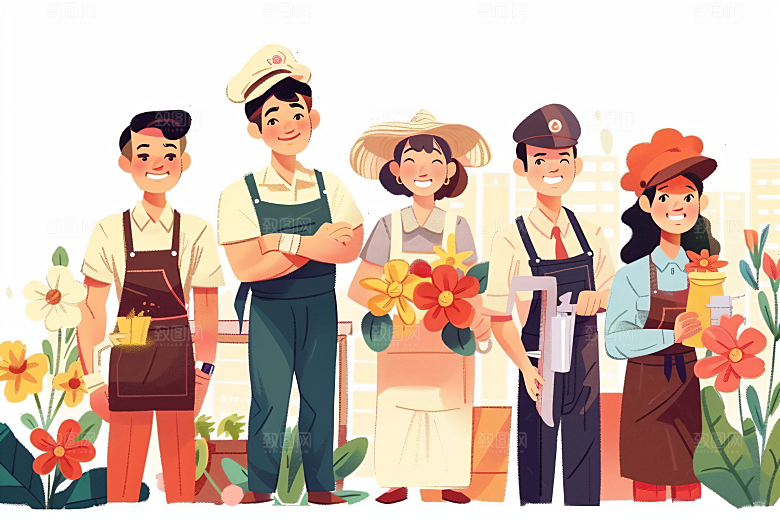 各行各业人物致敬劳动者行业插画