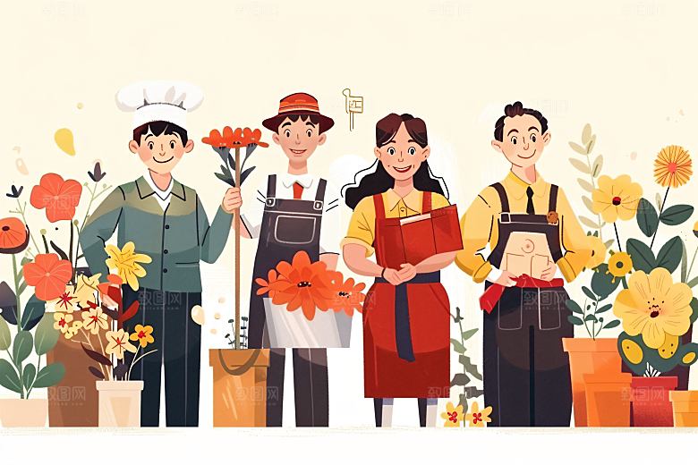 各行各业人物形象肖像插画