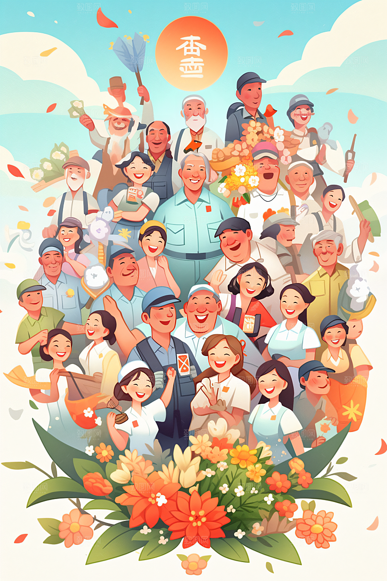 各行各业人物不同职业五一劳动节插画