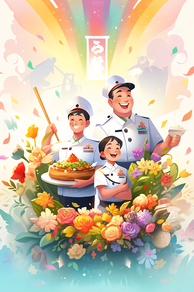 各行各业人物致敬劳动者五一劳动节插画