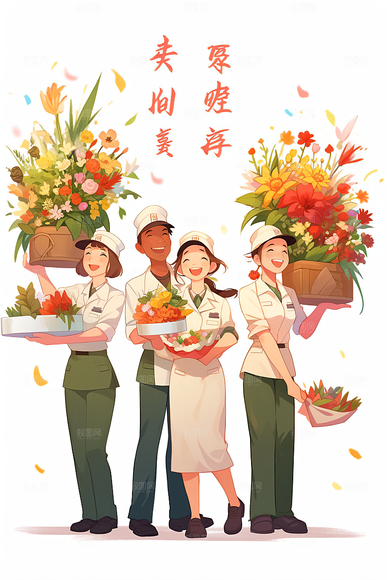 各行各业人物五一劳动节不同职业插画