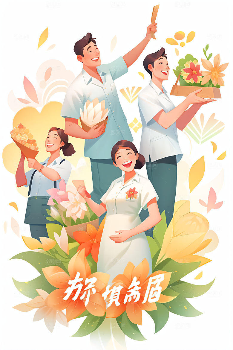 各行各业人物致敬劳动者不同职业插画