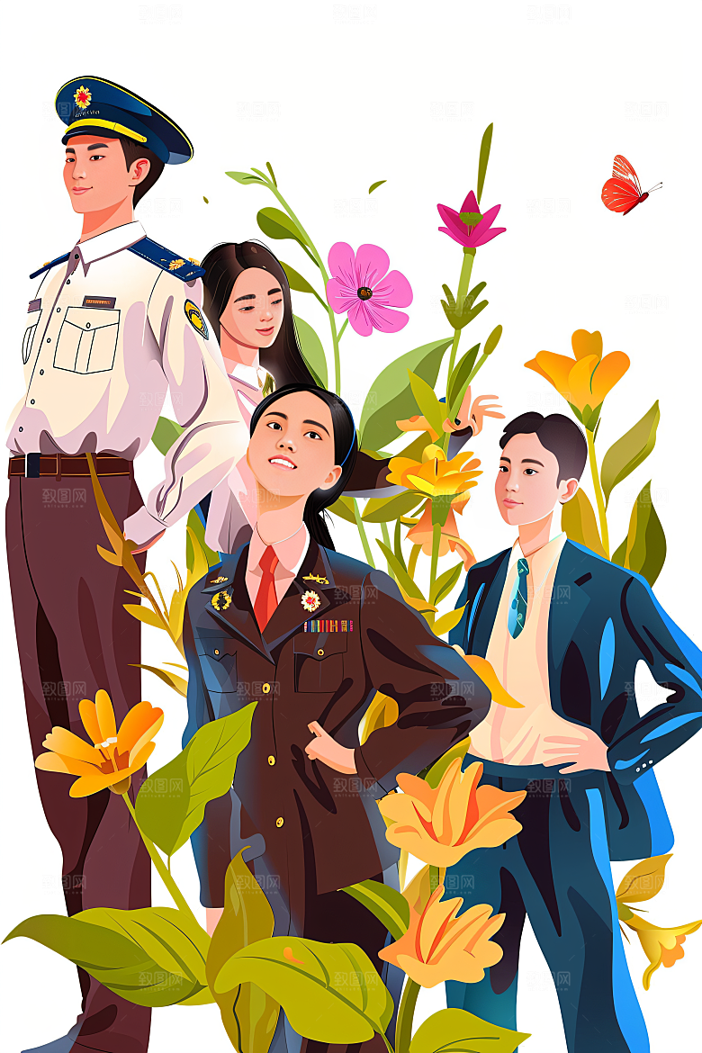 各行各业人物致敬劳动者人物插画