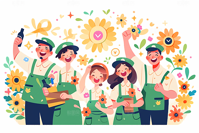 各行各业人物五一劳动节工种插画