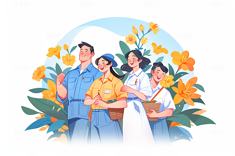 各行各业人物不同职业致敬劳动者插画