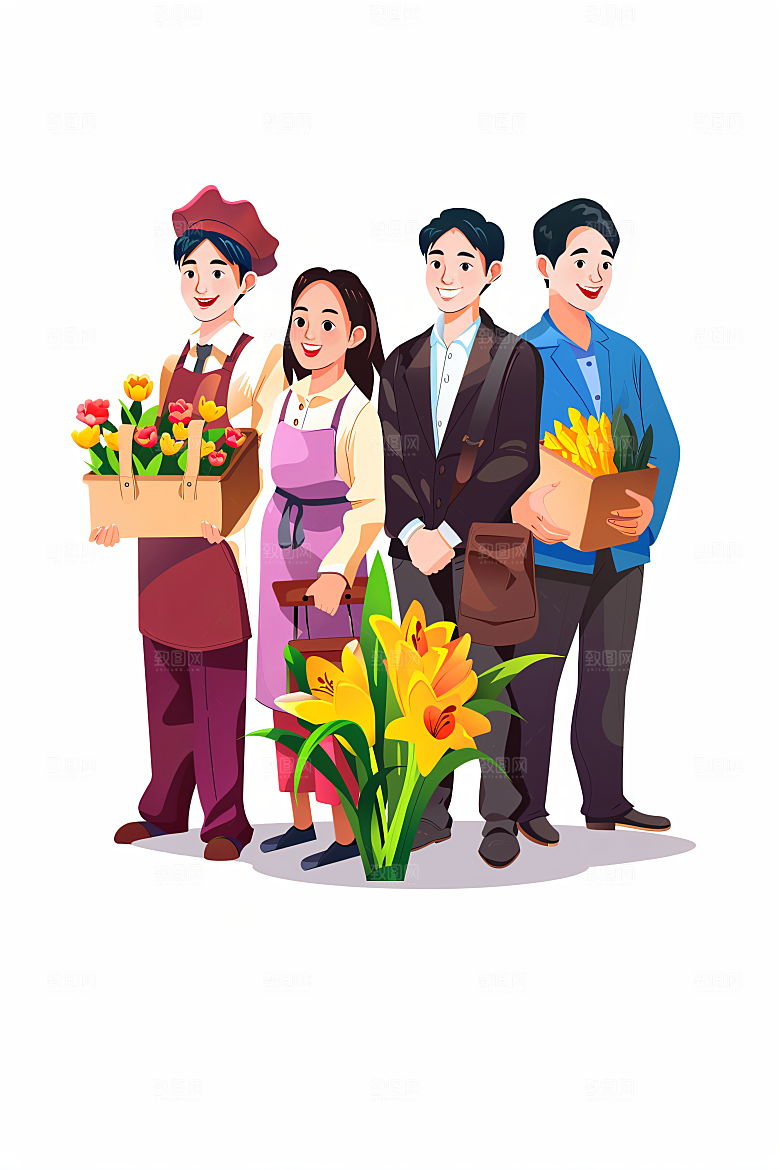 各行各业人物五一劳动节不同职业插画