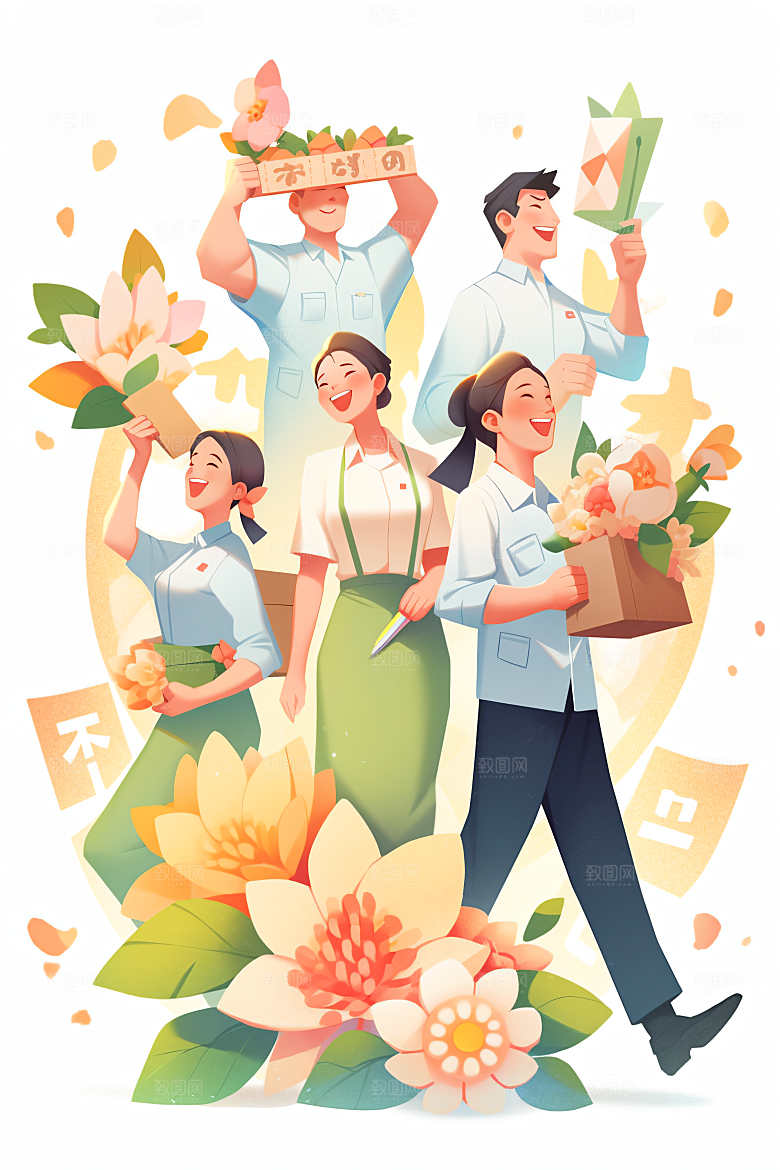 各行各业人物不同职业致敬劳动者插画