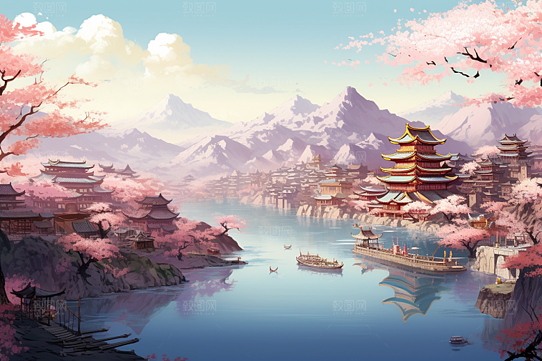 治愈风景高清山水插画