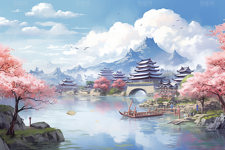 治愈风景春天高清插画