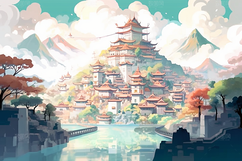 治愈风景自然山水插画