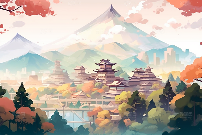 治愈风景山水高清插画