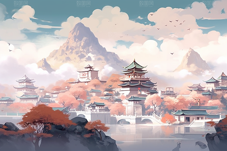 治愈风景唯美风光插画