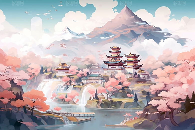 治愈风景风光唯美插画