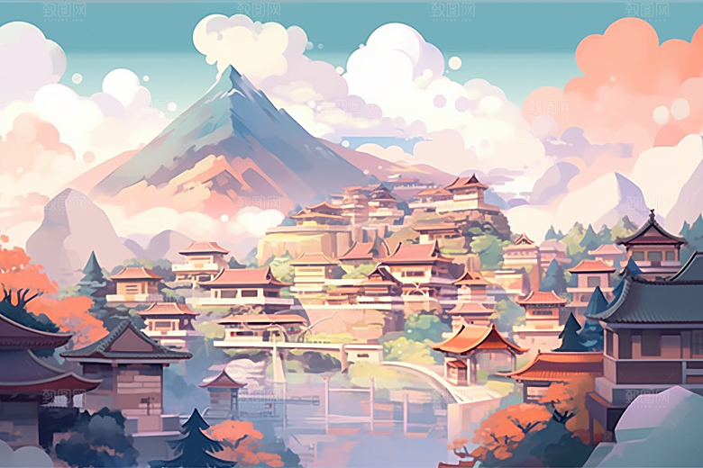 治愈风景风光自然插画