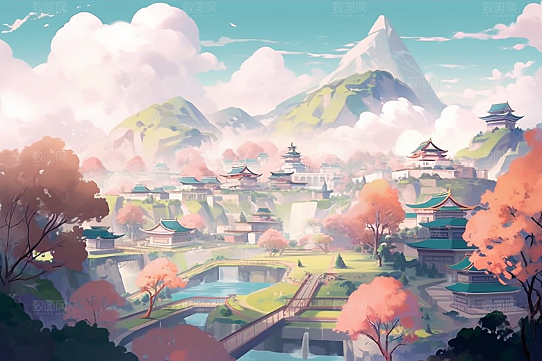 治愈风景山水自然插画