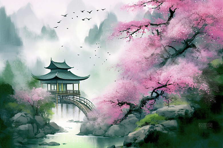 治愈风景自然唯美插画