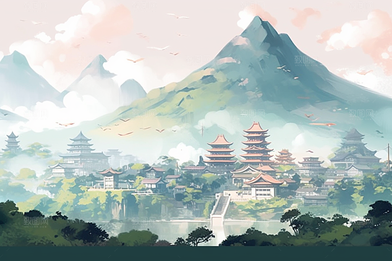 治愈风景春天唯美插画