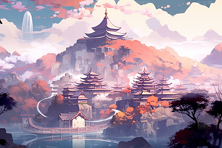 治愈风景春天山水插画